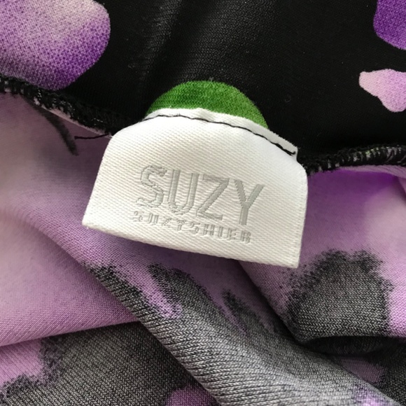 Suzy Shier Floral Skirt S Black Purple Green Leaves Mini - Picture 3 of 6